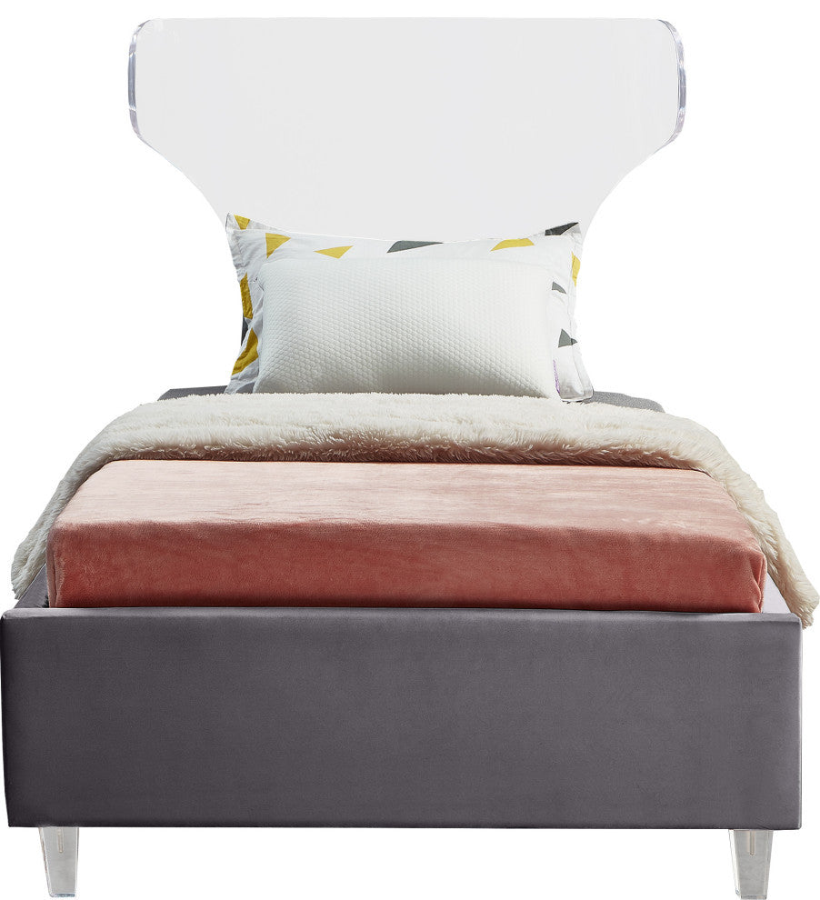 Ghost Velvet Upholstered Bed, Gray, Twin