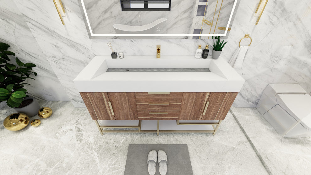 Madison 60" Free Standing Single Sink Vanity with Reinforced Acrylic Sink, White Oak