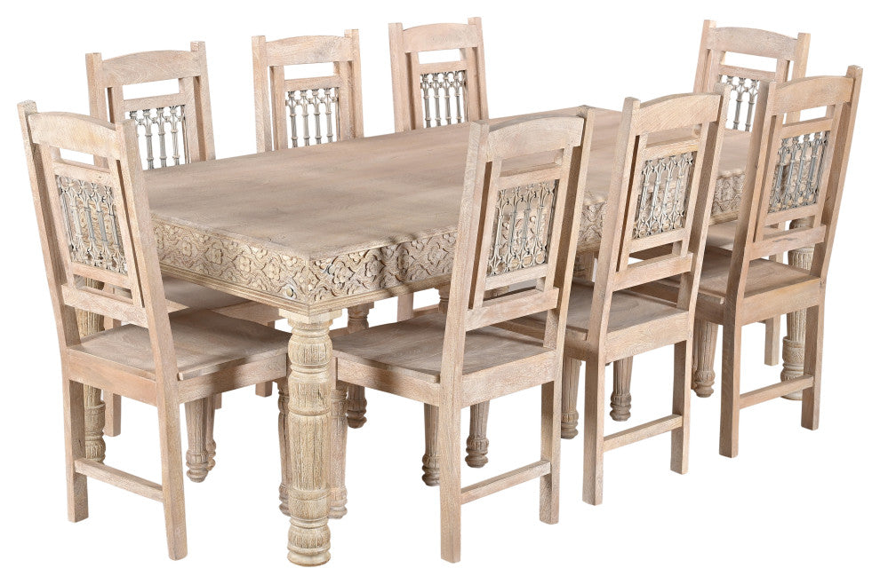 Wiley Carved Dining Table, White, 84" W