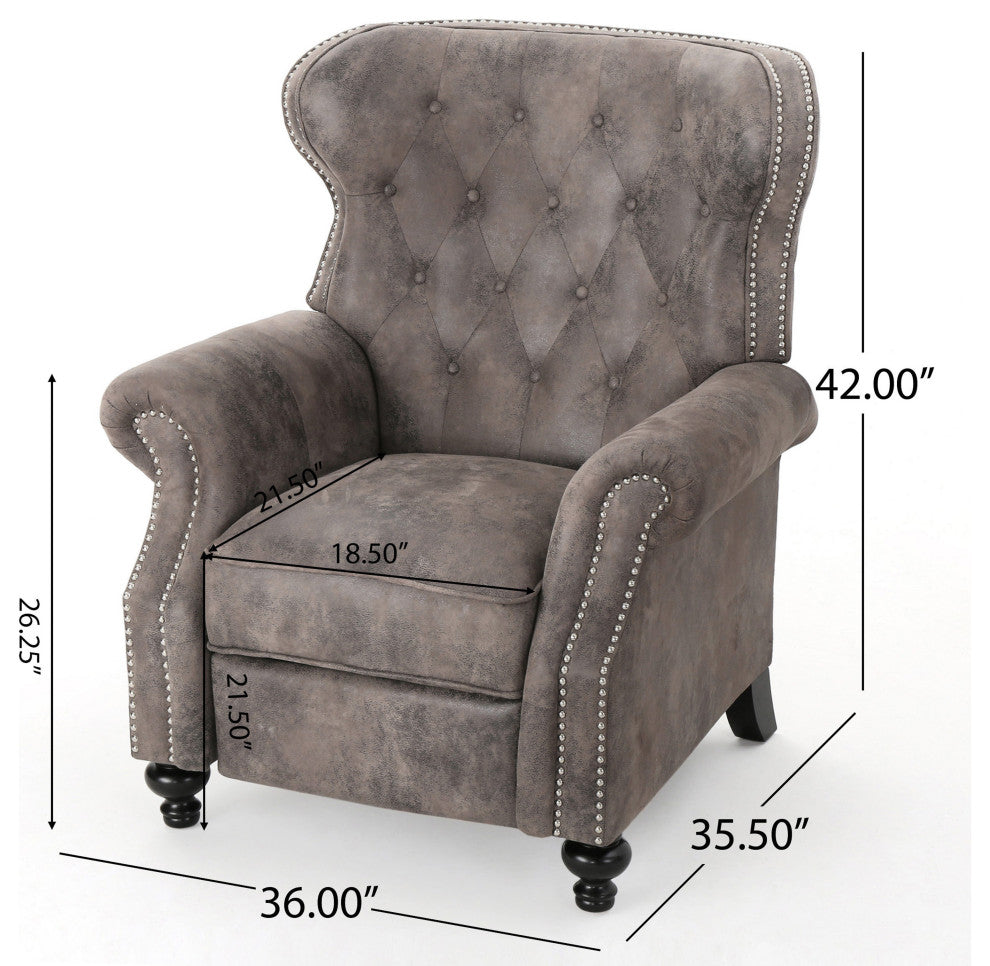 GDF Studio Walder Contemporary Tufted Fabric Recliner with Nailhead Trim, Warm Stone