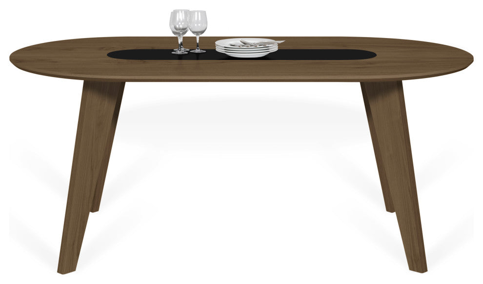 Modern Walnut Dining Table, Walnut and Black, Angled Leg
