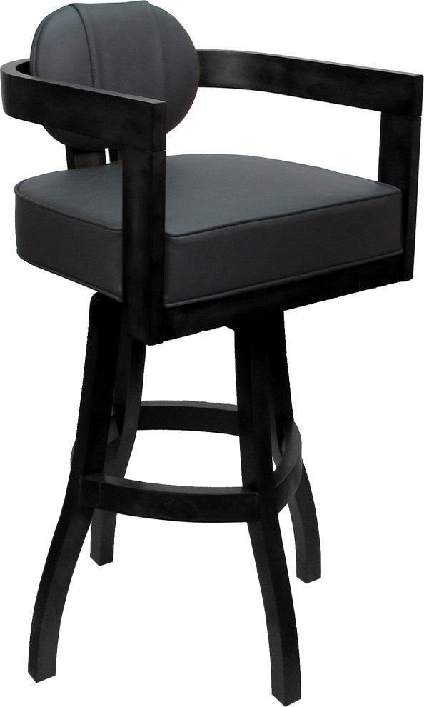 Swivel Wood Bar Stool Kadir Plus on S-Base, Gray Vinyl - Black, 30"