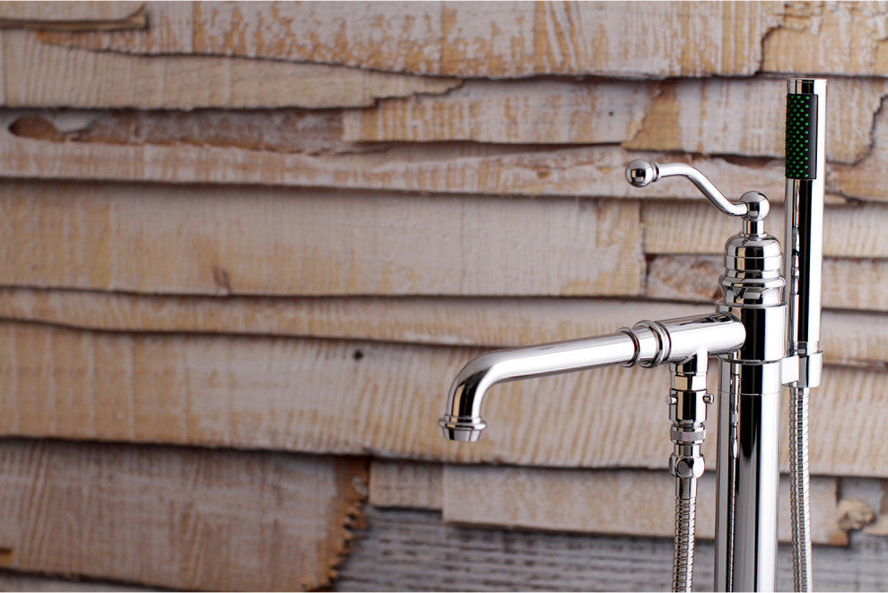 Kingston Brass Freestanding Tub Faucet With Hand Shower, Polished Chrome