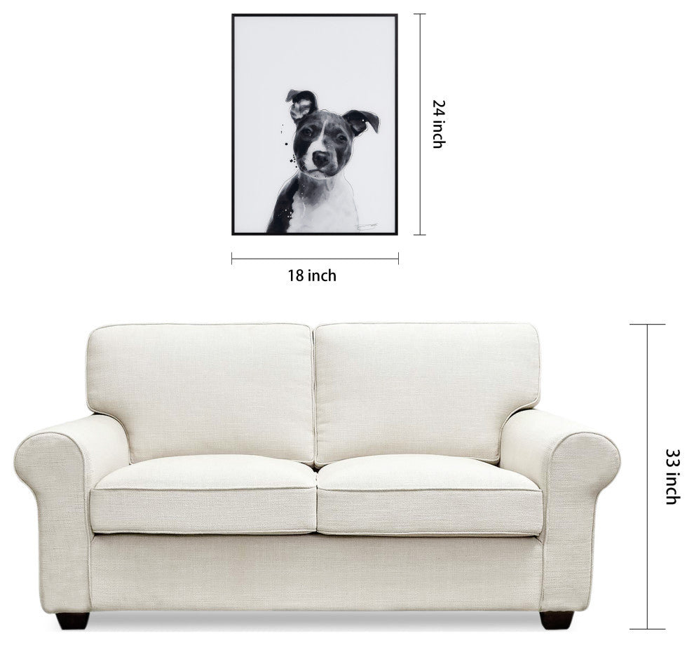 "Pitbull" Black and White Pet Art on Printed Glass Encased with Anodized Frame