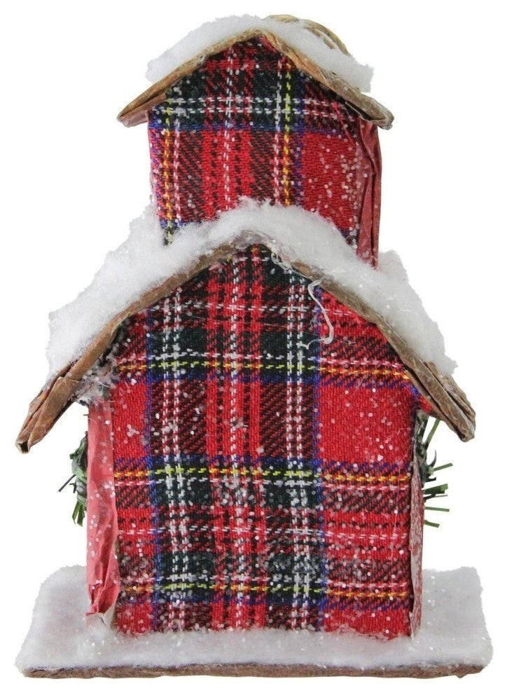5" Classic Red Plaid Glitter Snow Covered Barn Christmas Ornament