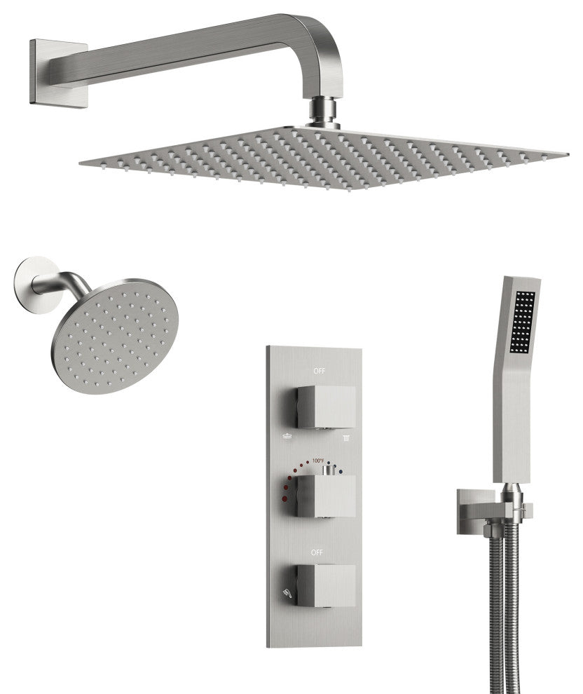 Full-Body Shower System with Thermostatic Valve "“ Dual Showerheads & Handheld, Brushed Nickel