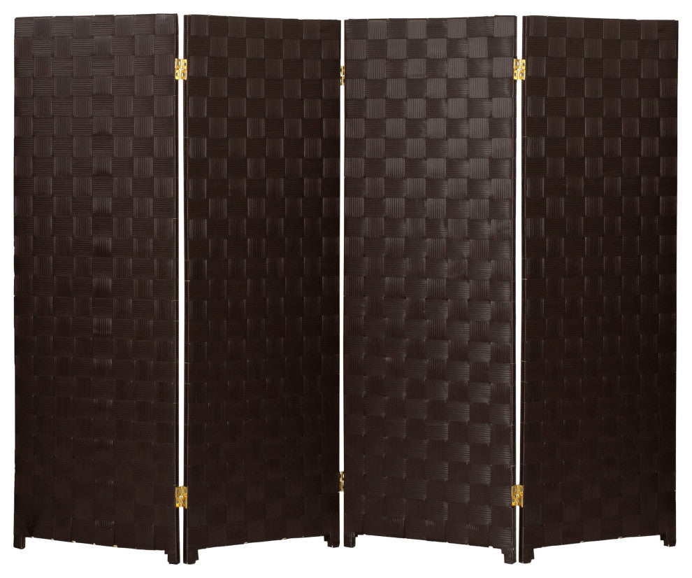4 ft. Short Woven Fiber Outdoor All Weather Room Divider 4 Panel Dark Brown