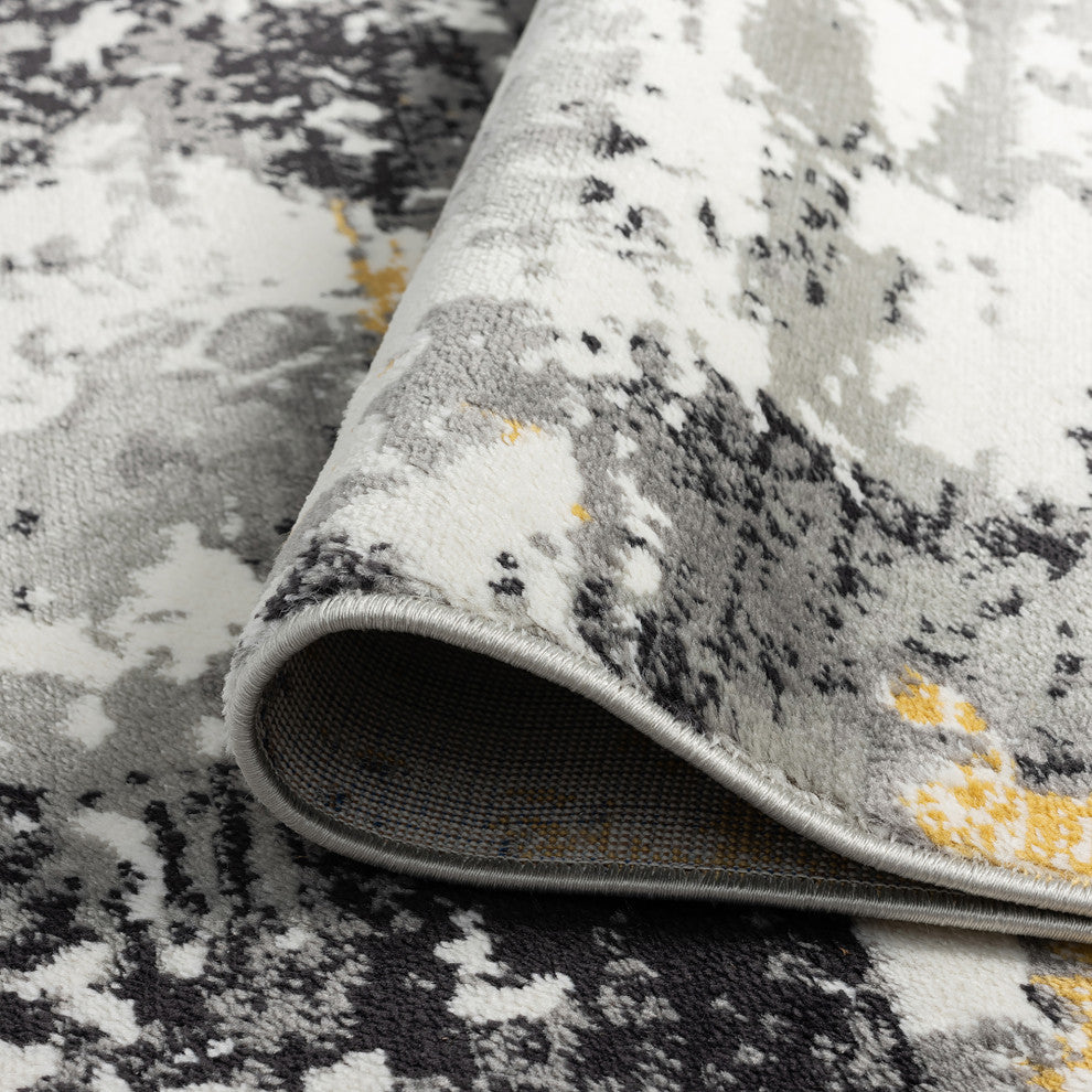 Gerhart Contemporary Abstract Yellow/Gray Rectangle Area Rug, 5''3''''x7''3''''