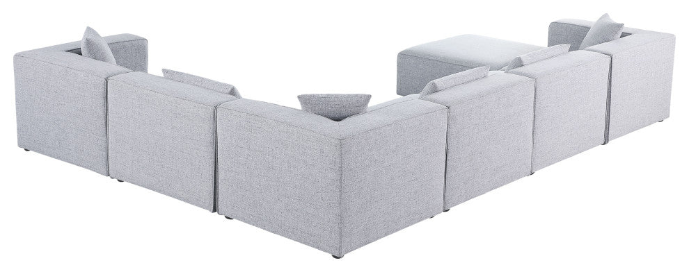 Cube Upholstered Modular Sectional, Gray, 7-Piece: 3 Armless Chair, 3 Corner Chair, 1 Ottoman, Linen Texured Fabric