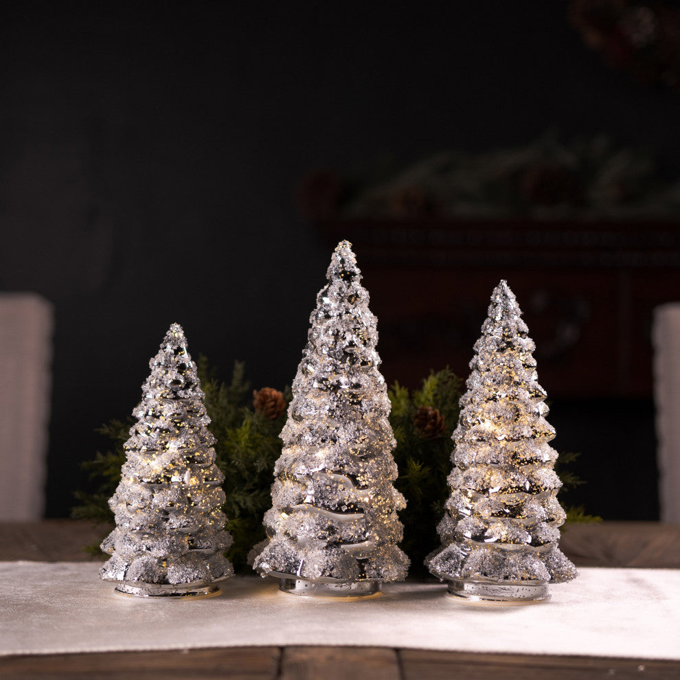 LED Frosted Glass Tree Decor, 3-Piece Set