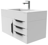CastelloUSA Nile 36" Wall Mounted Vanity Set, White, White Top, Black Handles