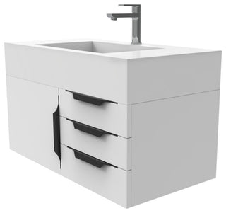CastelloUSA Nile 36" Wall Mounted Vanity Set, White, White Top, Black Handles