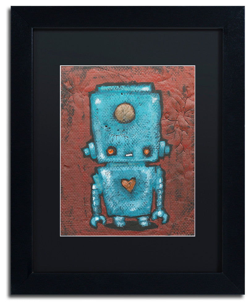 ''Wee-Bot-Blue'' Matted Framed Art, Black Frame, Black Matte, 14x11