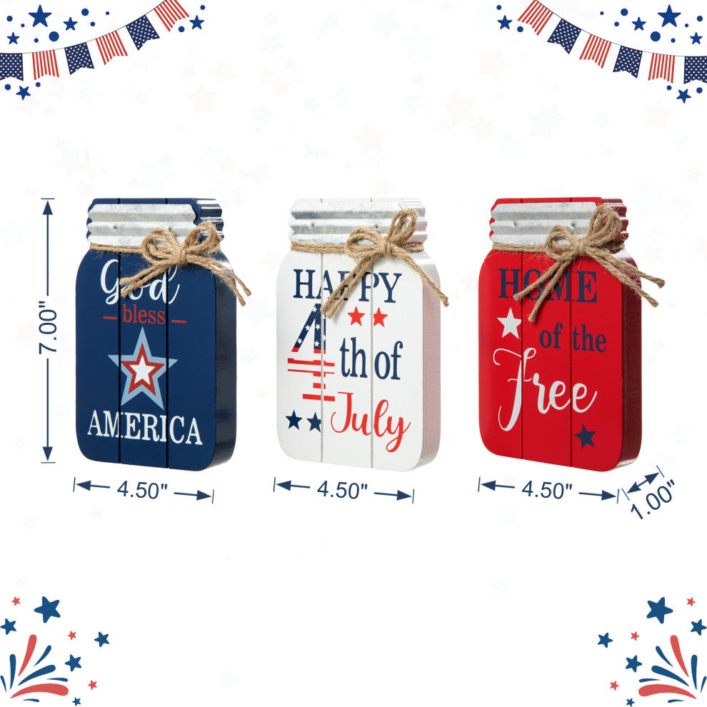 7"H Patriotic Mason Jar Table Decor, 3-Piece Set