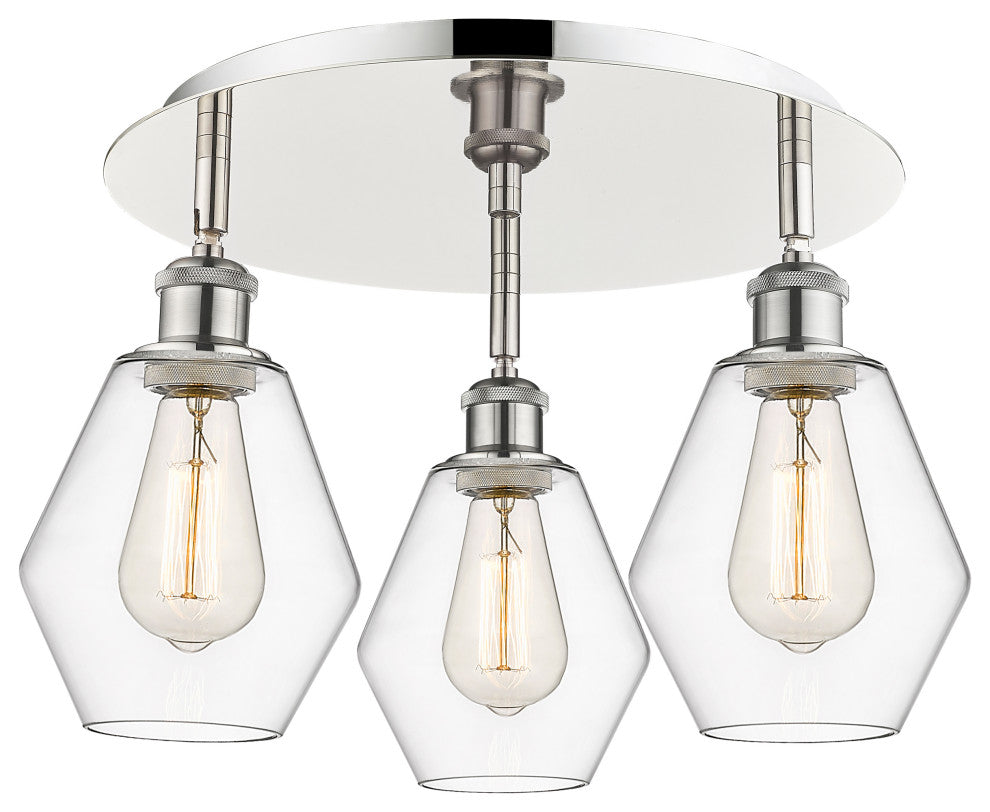 Cindyrella-3 Light 18" Flush Mount-Polished Nickel, Clear Glass Shade