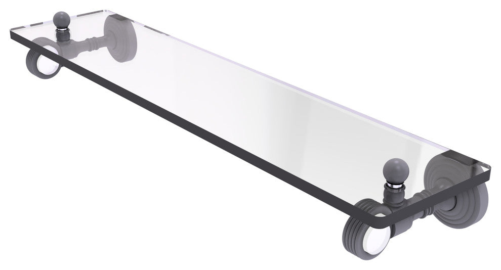 Pacific Grove 16" Glass Shelf with Groovy Accents, Matte Gray