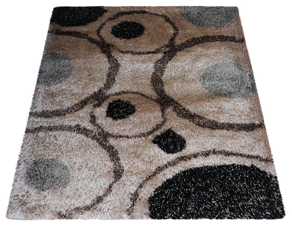 Hand Tufted Shag Polyester Area Rug Geometric Beige Multicolor, [Rectangle] 10'x14'