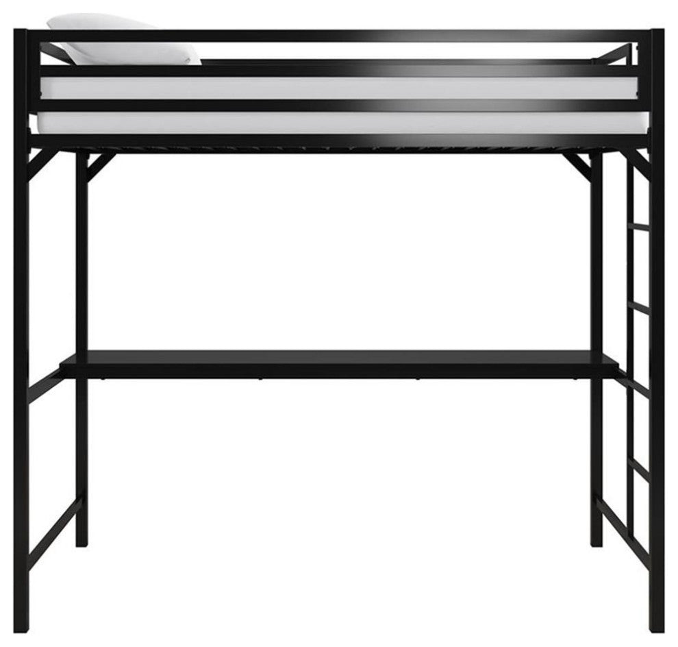 DHP Mabel Twin Metal Loft Bed with Desk in Black