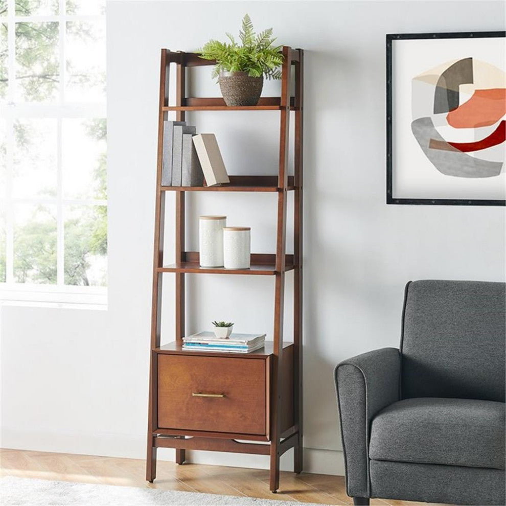 Crosley Furniture Landon Wood 4 Shelf Narrow Etagere Bookcase in Mahogany