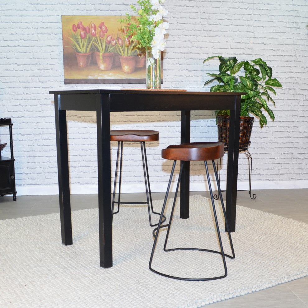 Stationary Solid Mango Wood Seat Tractor Stool, Chestnut/Black