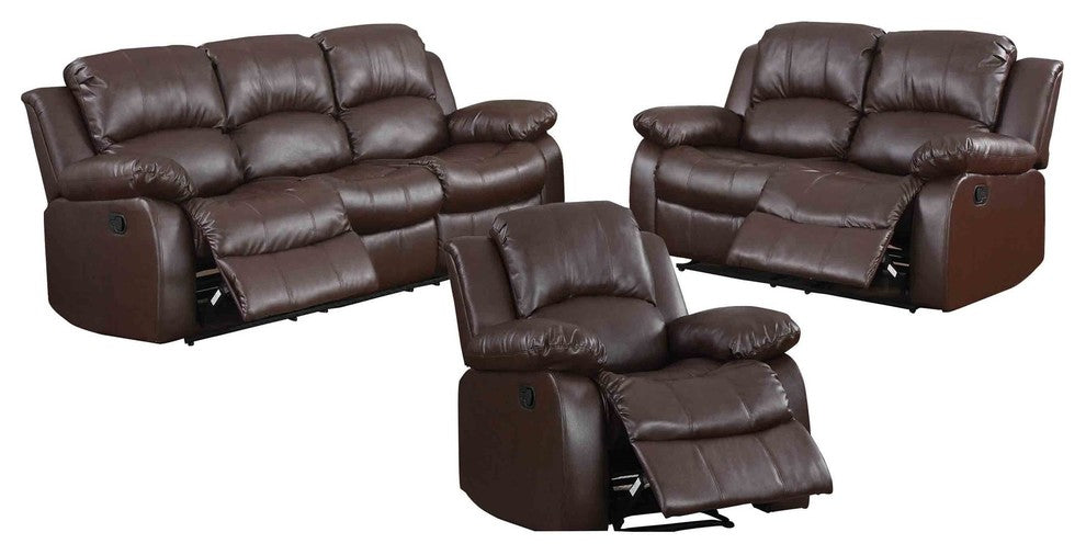 3-Piece Ciabola Set Double Reclining Sofa, Love Seat, Chair Leather Brown