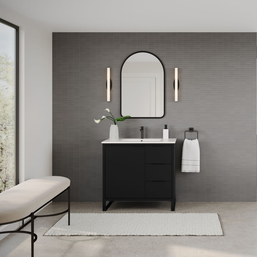 Bradford Bath Vanity, Black, 36", Black Hardware, Single Sink, Freestanding