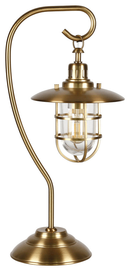 22" Antiqued Brass Metal Arched Table Lamp With Brass Cage Shade