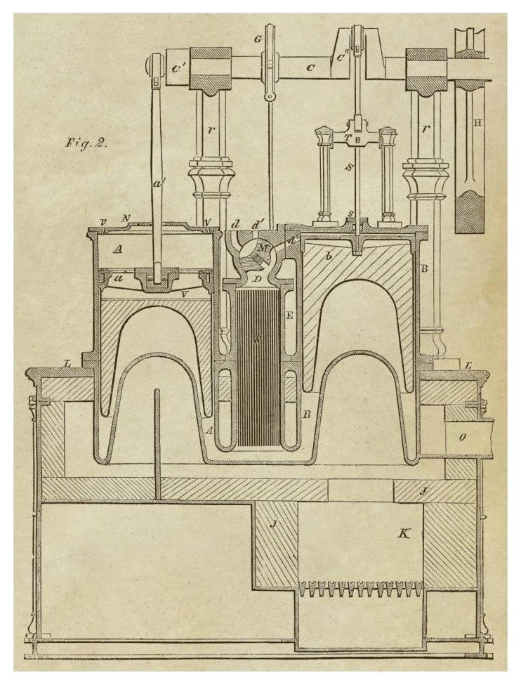 "Steam Power Piston Chamber Cutaway" Digital Paper Print by Inventions, 25"x32"