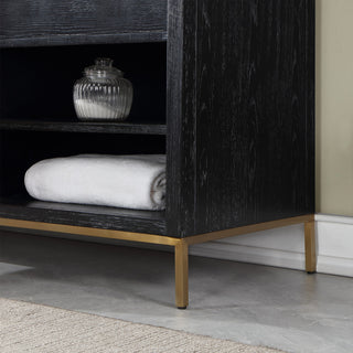 Kesia Black Oak Bathroom Vanity Set, 72", Without Mirror