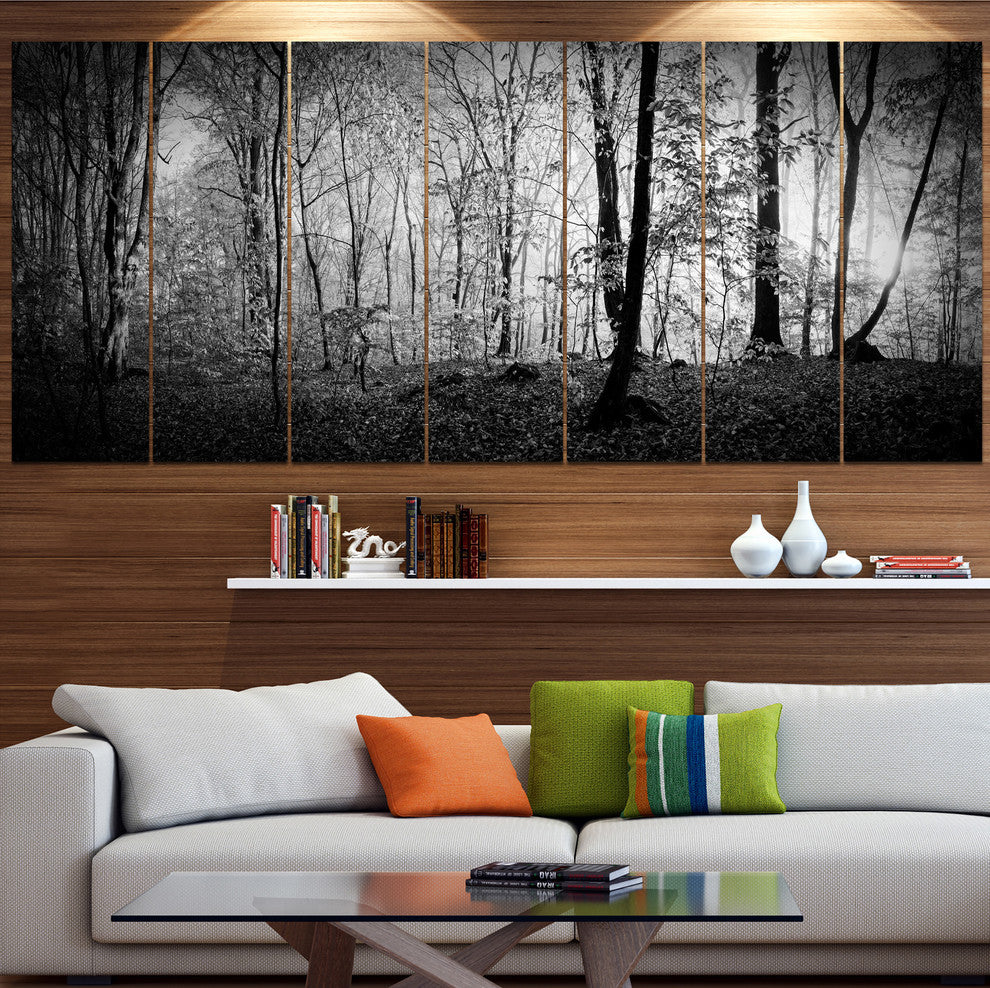 Morning in Thick Fall Forest, Landscape Canvas Art Print, 83"x32", 7 Panels