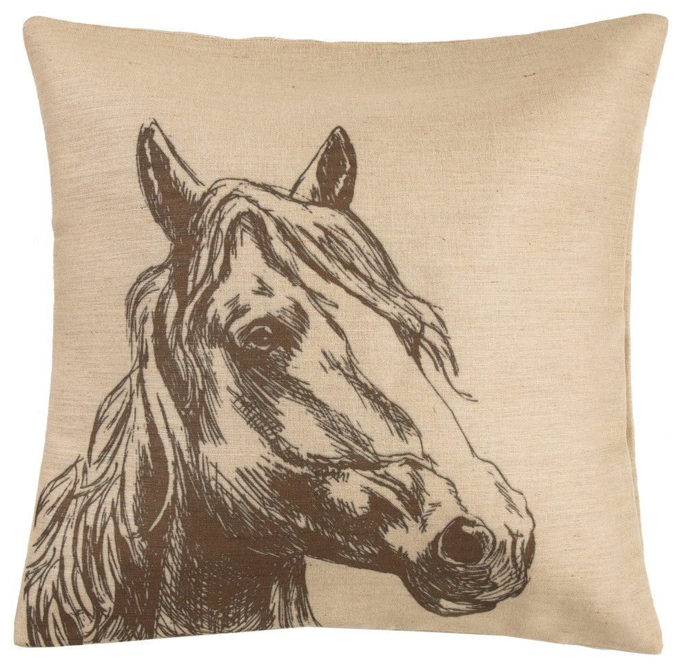 Burlap Horse Head Burlap Pillow, 22"x22"