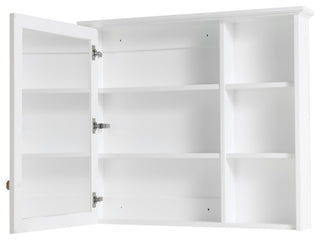 Solid Wood Bathroom Medicine Cabinet With Silver Coated Mirror, White, 34"x30"