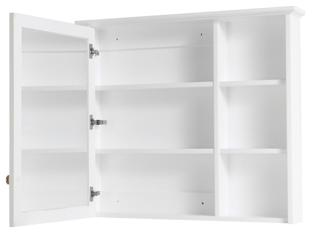 Solid Wood Bathroom Medicine Cabinet With Silver Coated Mirror, White, 34"x30"