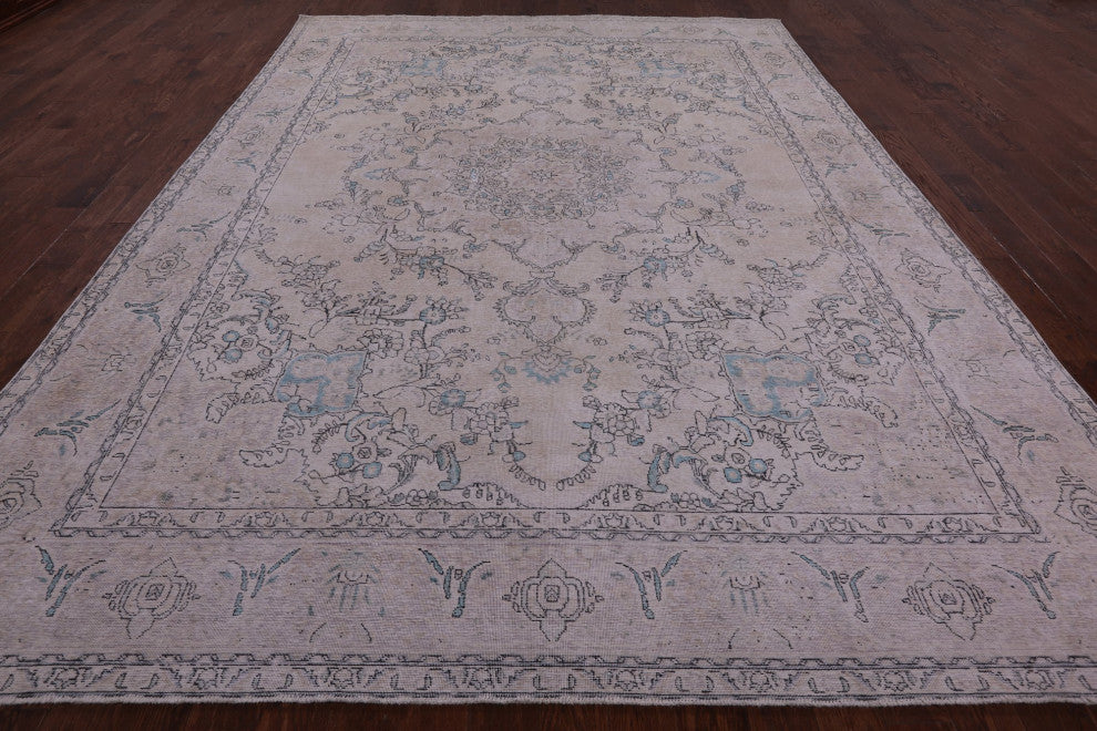 9' 10" X 12' 8" Persian Vintage White Wash Handmade Rug Q4620