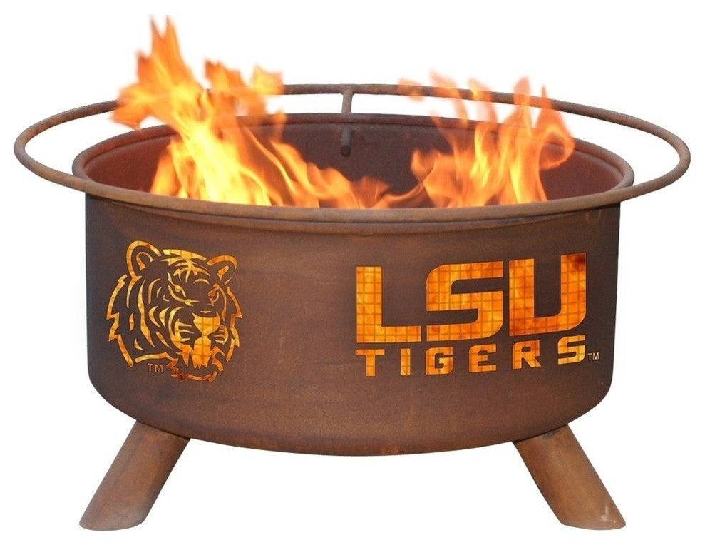 Customizable NCAA Logo Fire Pit, Rust Patina, Lsu