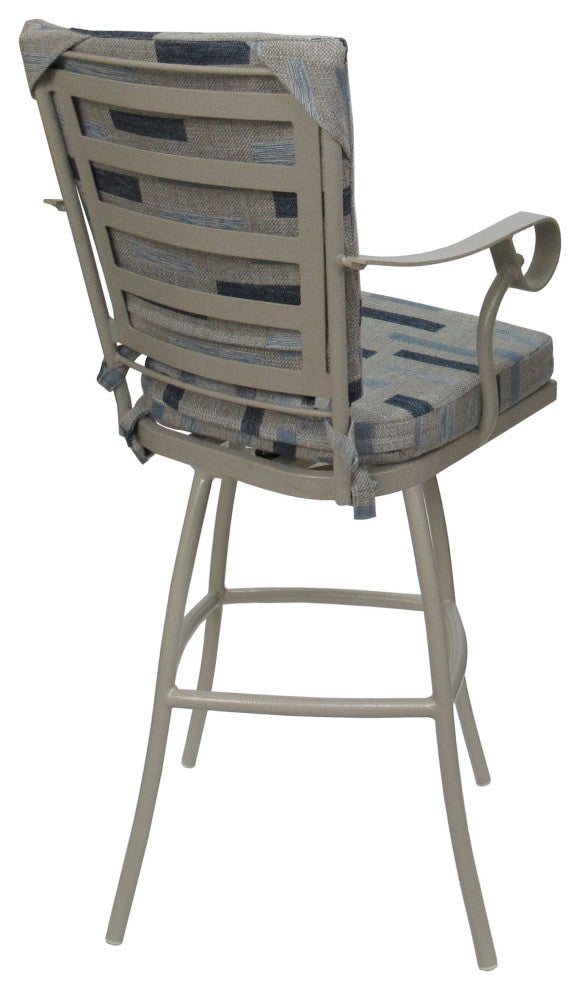 Outdoor Patio Swivel Bar Stool Jamey with Arms, B-W Blue Beige - Beige, 26"