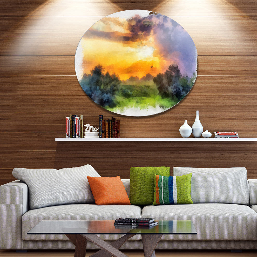 Beautiful Landscape Watercolor, Landscape Disc Metal Wall Art, 23"