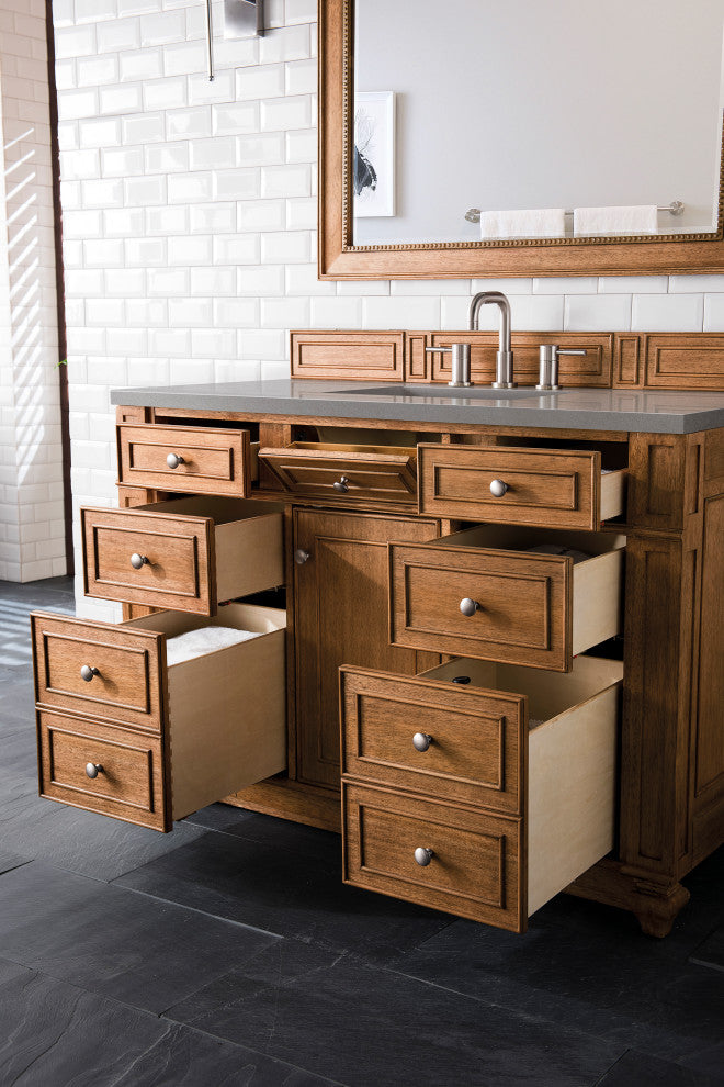 Bristol 48" Vanity, Saddle Brown, Gray Expo Quartz Top