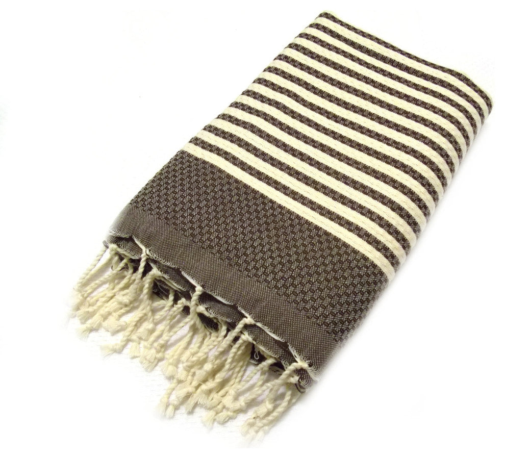 100% Cotton Striped Fouta Towel, Brown