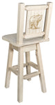 Homestead Bar Stool, Back and Swivel, Laser Engraved Bear, Lacquered