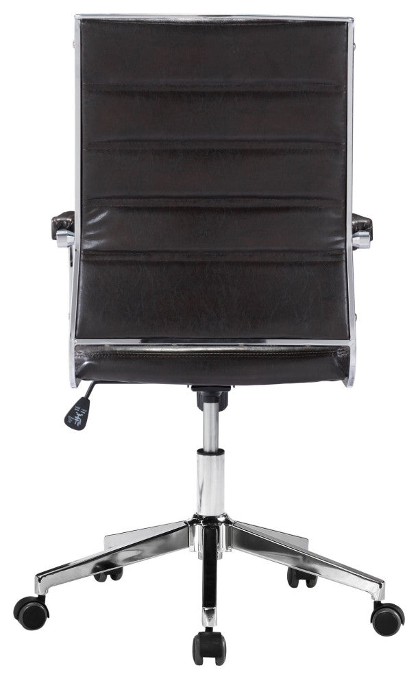 Office Chair, Faux Vinyl Leather, Steel, Brown, Silver, Mid Century Business