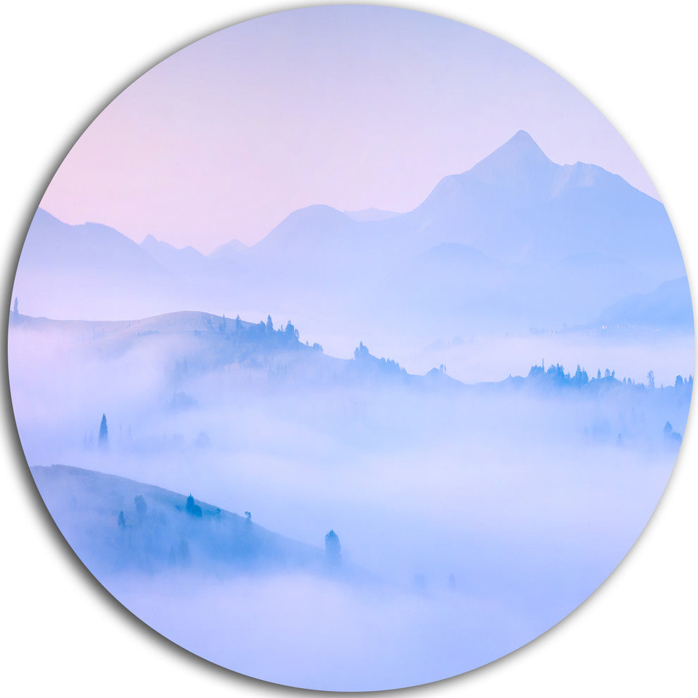 Silhouettes Of Morning Mountains, Landscape Photo Round Wall Art, 23"