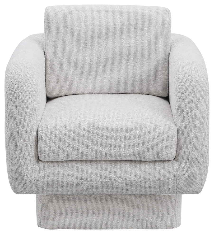 Alessandra Cream Chenille Fabric Swivel Accent Chair, Cream