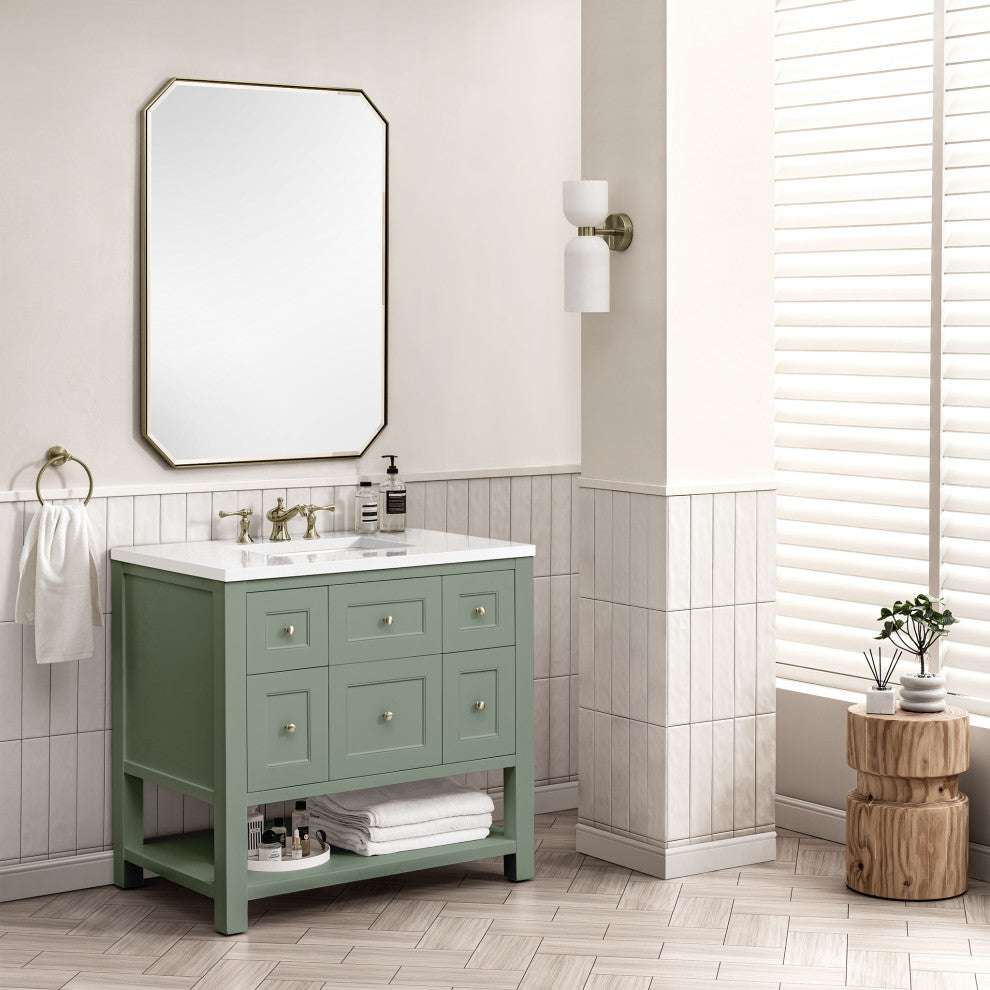 Breckenridge 36" Single Vanity, Smokey Celadon,  White Zeus Quartz Top