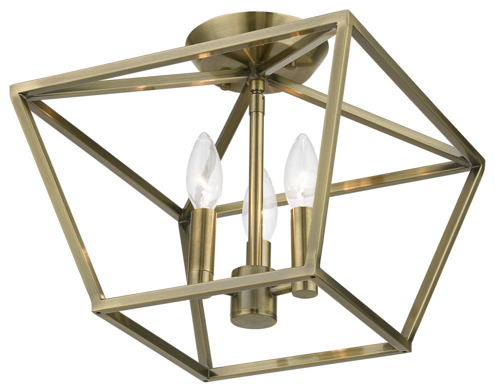 Devone 3 Light Antique Brass Square Semi-Flush