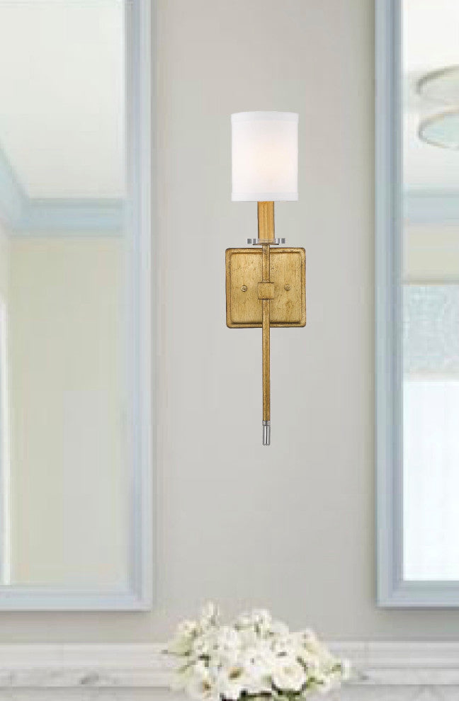 1 Light Gilded Gold Sconce with Acrylic accents and cylinder shade
