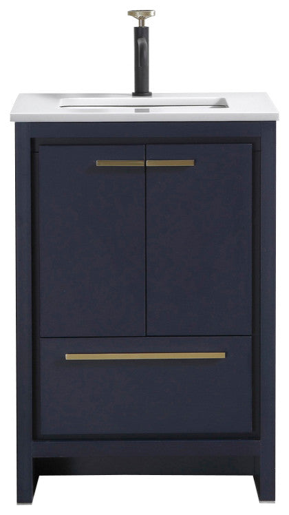 KubeBath Dolce 24" Bathroom Vanity, White Quartz Countertop, High Gloss White, B