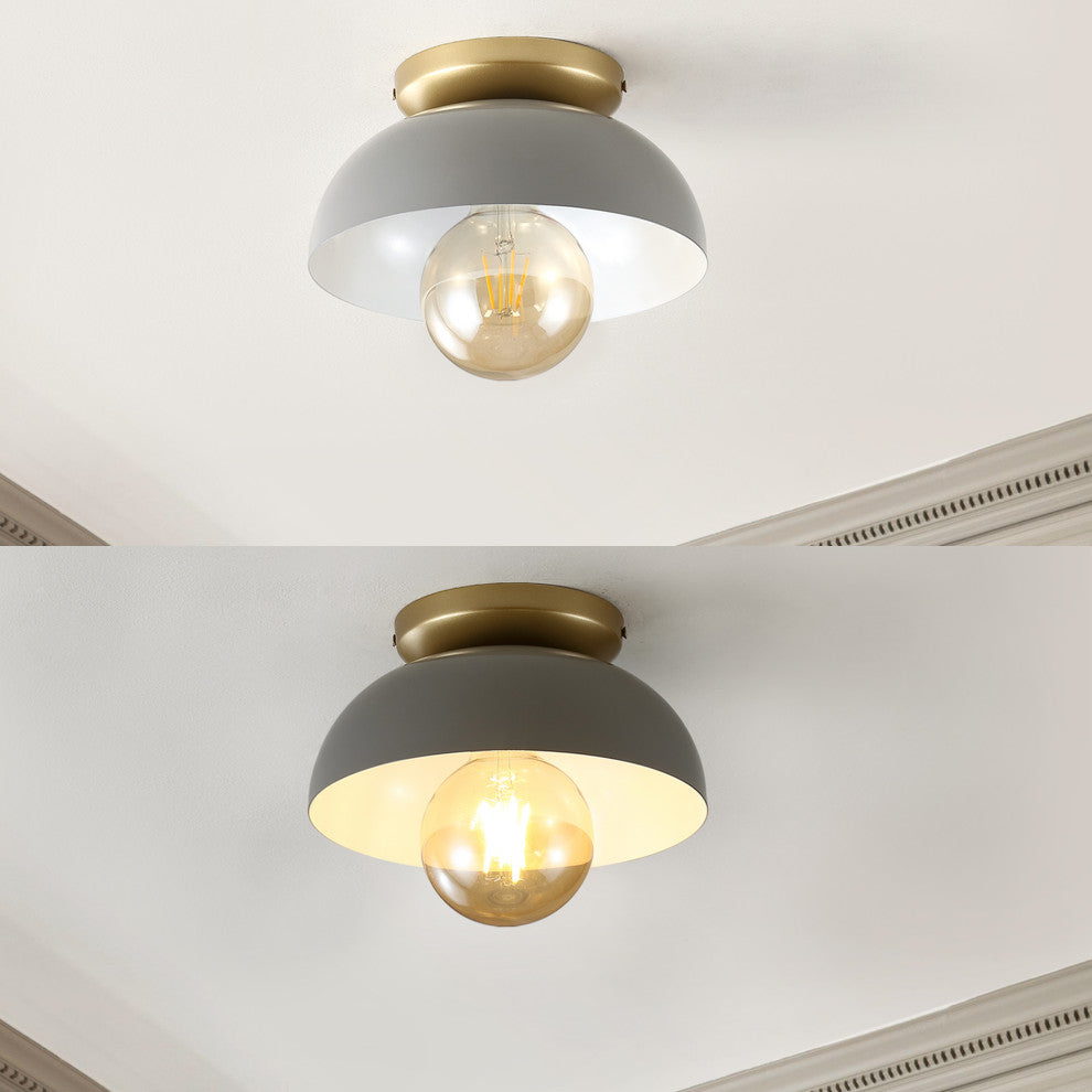 Paulina 8.5" 1-Light Classic Industrial Iron LED Flush Mount, Gray/Gold Painting