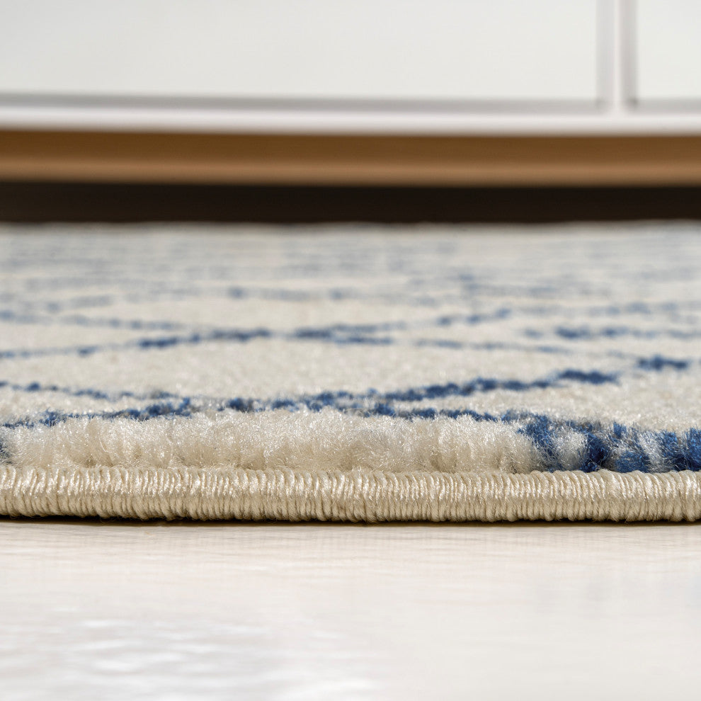 Aksil Moroccan Beni Souk Area Rug, Cream/Navy, 3 Ft. X 5 Ft.