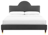 Platform Bed Frame, King Size, Charcoal Gray, Velvet, Modern, Guest Suite